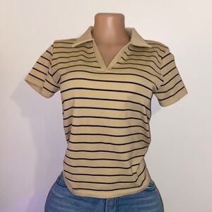 Striped Tan and Black Women's Polo Top